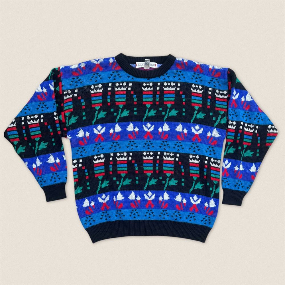 Vintage 90s Floral Tulips Funky Sweater Joan Harper - Plus Size 38 / 18 W